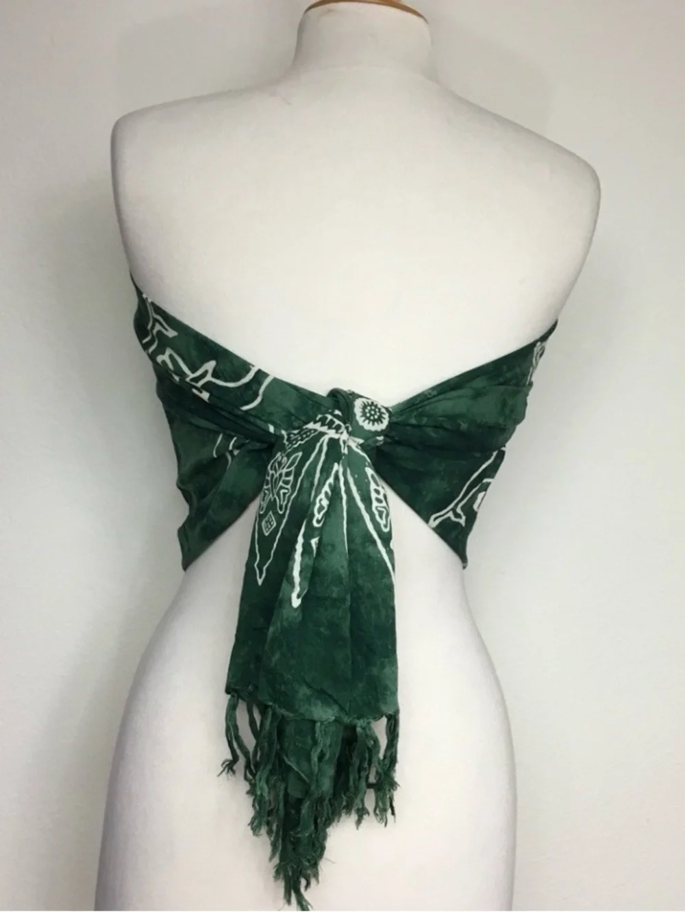 ISLA Girl Hawaii Green Tie Dye Dolphin Tribal Print Fringe Edge Long Scarf Boho